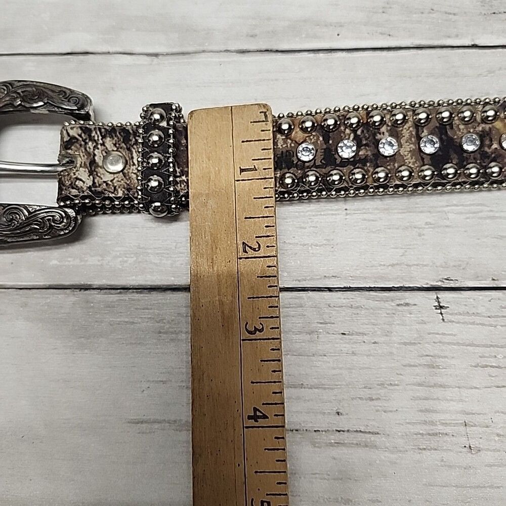 VTG Y2K Leather Buckle Belt NOCONA Animal Print 24 S Western RHINESTONE Studded - Picture 6 of 12